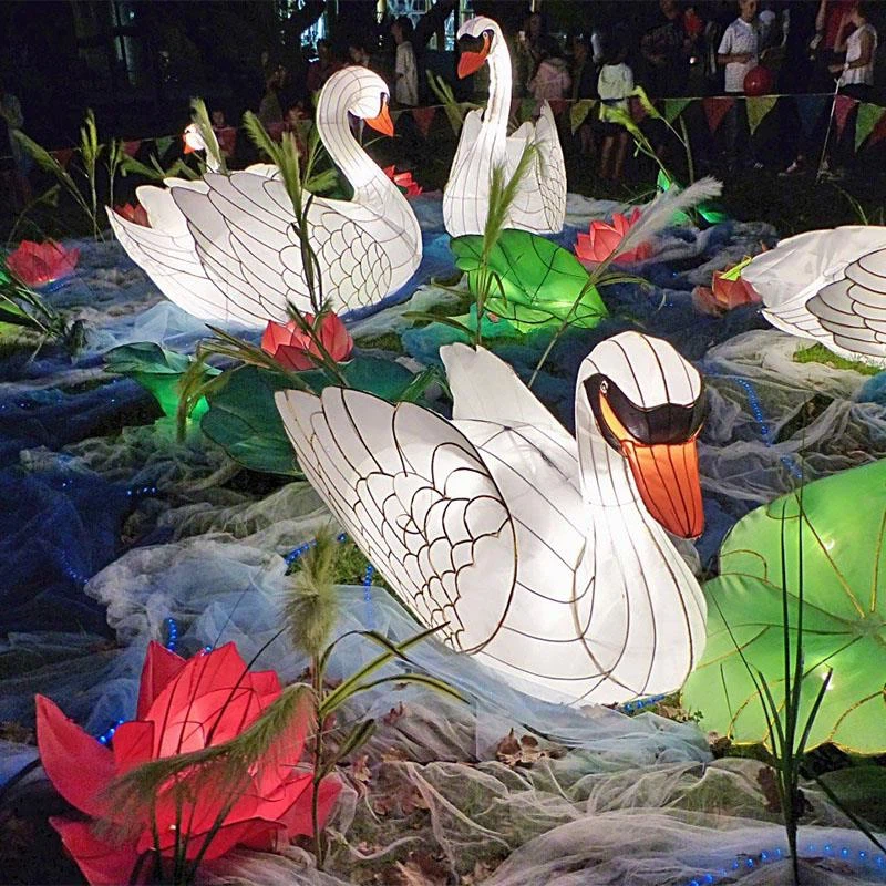 LED Handmade Beautiful Swan Lanten Silk Lantern Fabic For Park